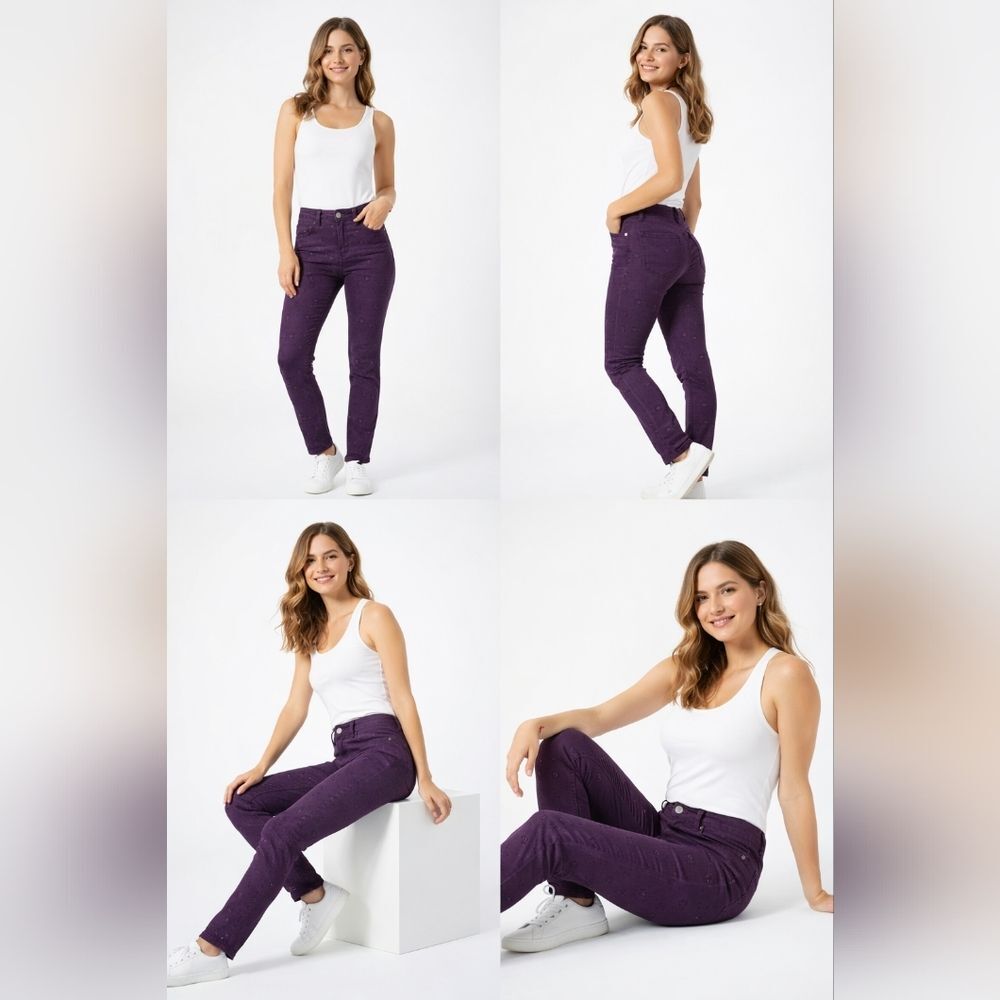 DG2 Diane Gilman Virtual Stretch Novelty Skinny Jean Deep Plum 8  Skinny